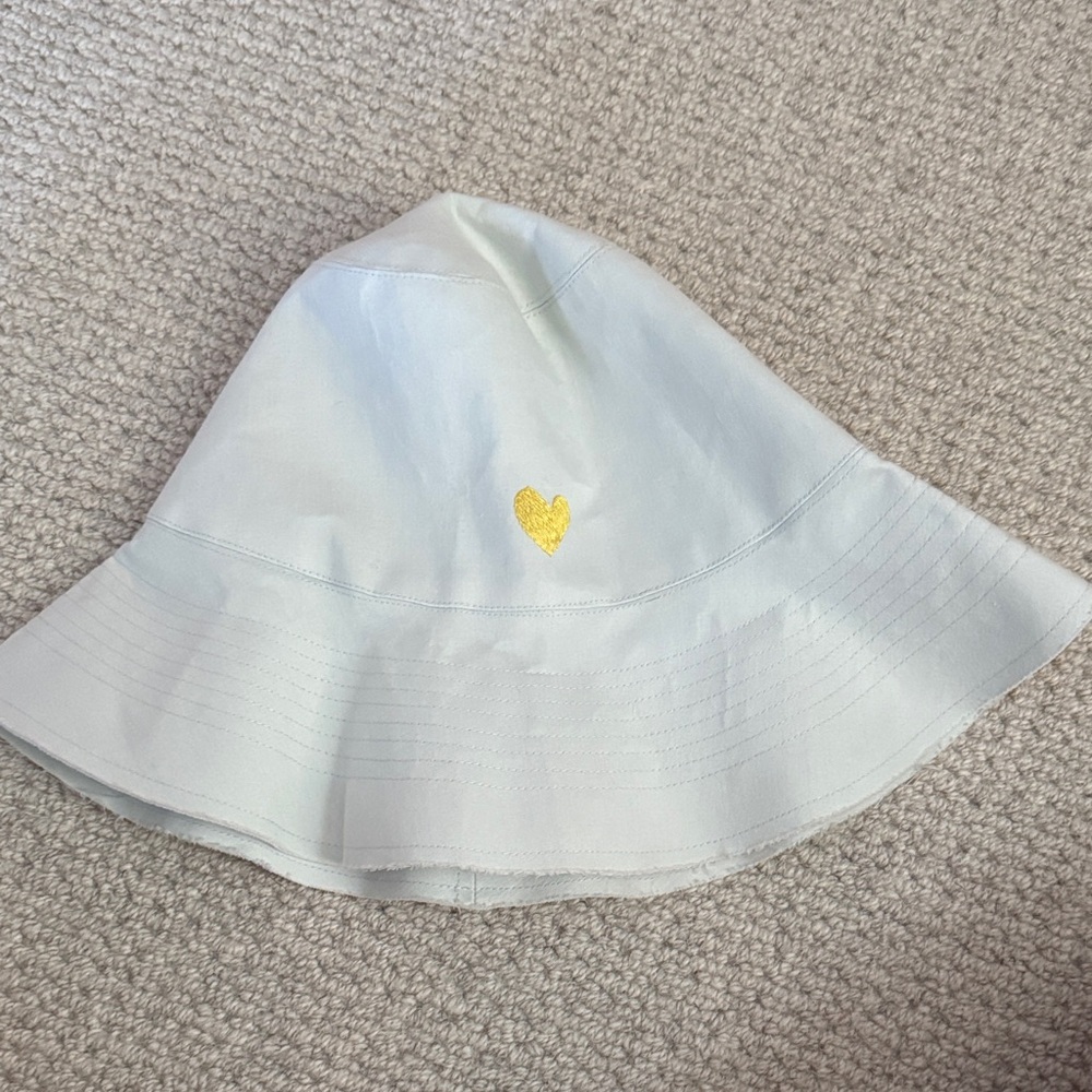 Light Blue Cotton Bucket Hat with Gold Heart Embroidery